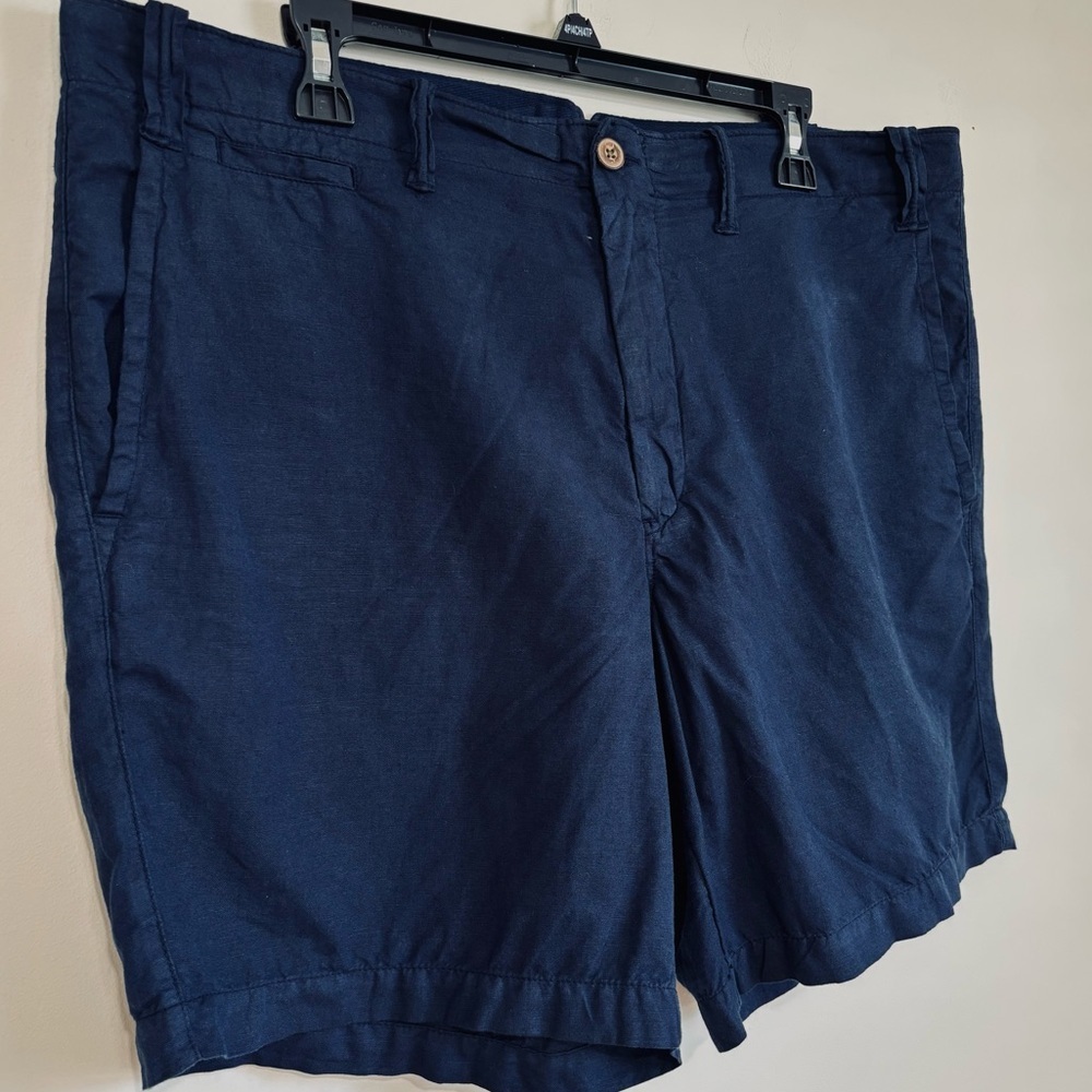 Polo Ralph Lauren Men’s 38 Mid Rise Straight Fit Navy Blue Linen Cotton Shorts - Picture 4 of 16